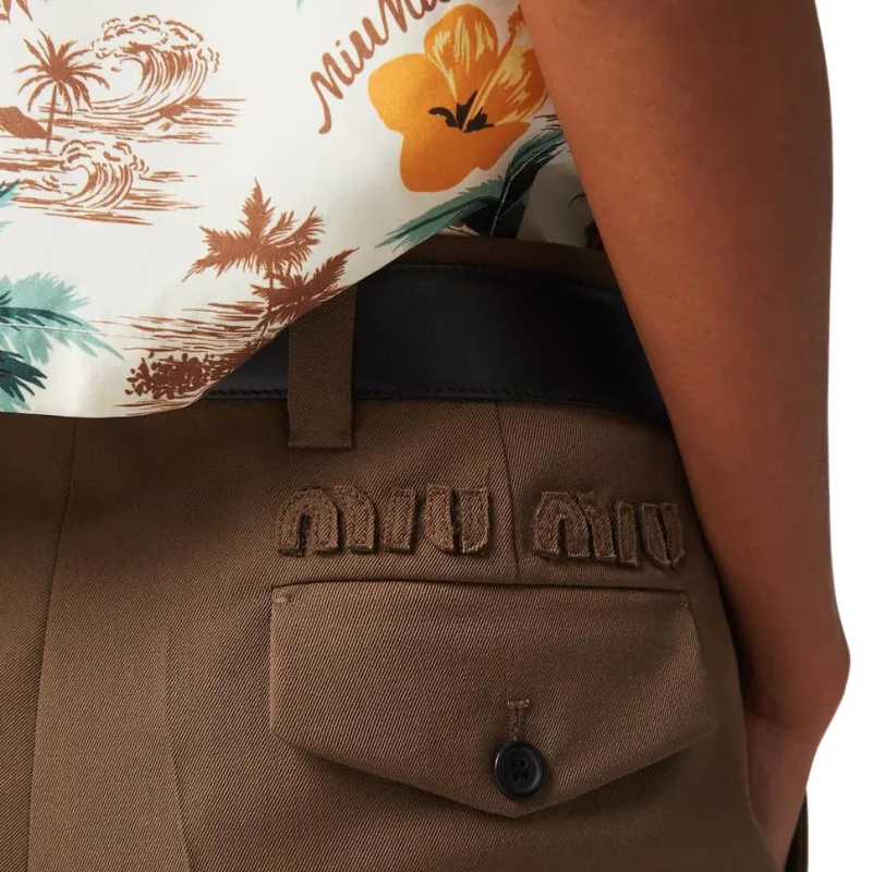 MIU MIU Gabardine Bermudas Casual Shorts Women's Brown-5