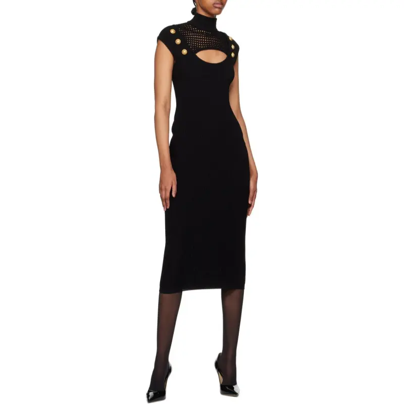 BALMAIN Cut-Out Detailed Ribbed Dress-4