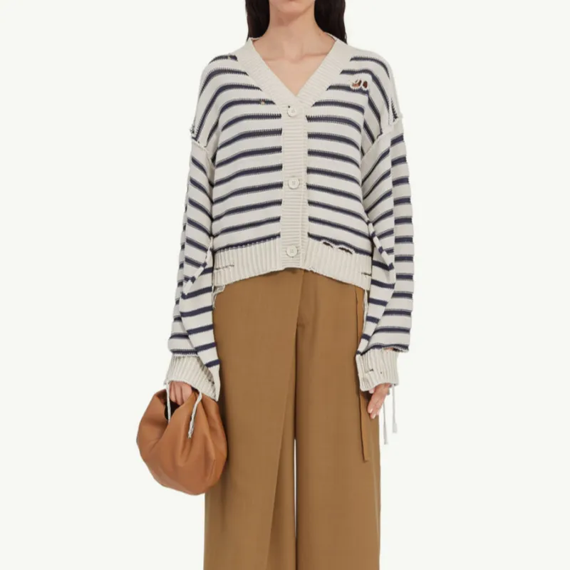 MM6 Maison Margiela Striped Cotton Knit Cardigan-2