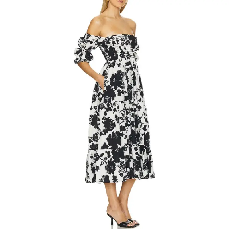 Misaki Short Sleeved Dress Women's Black White-2