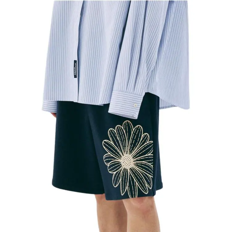 MARDI MERCREDI SS25 OVERSIZED SWEAT BERMUDA FLOWER_NAVY CREAM Casual Shorts Korean Style Women's Marine Cream-4