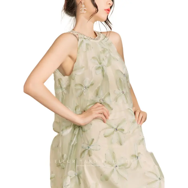 QIAOYUHUAZUN Sleeveless Dress Women's Green-3