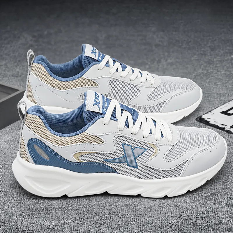 XTEP Slip-Resistant Breathable Low-Top Casual Running Shoes Men's Gray Blue-3