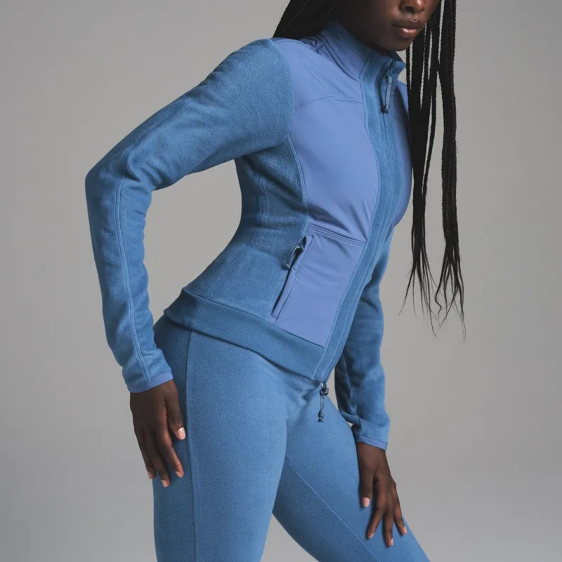 SKIMS FW24 FLEECE LOUNGE FITTED JACKET Jackets Coats Women's AZURE/Sky Blue-3