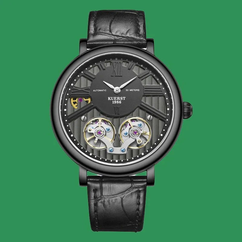 KUERST Mechanical Movement Cow Leather Strap Watch Men's Watches White Dial-7