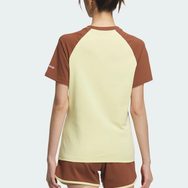 Adidas Originals RETRO Raglan Sleeve T Shirt Women's Powder Yellow/Soft Brown-1