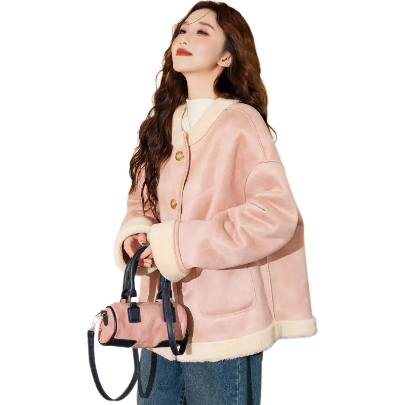 Tonlion Velvet feel Coat Women's Light Pink-6