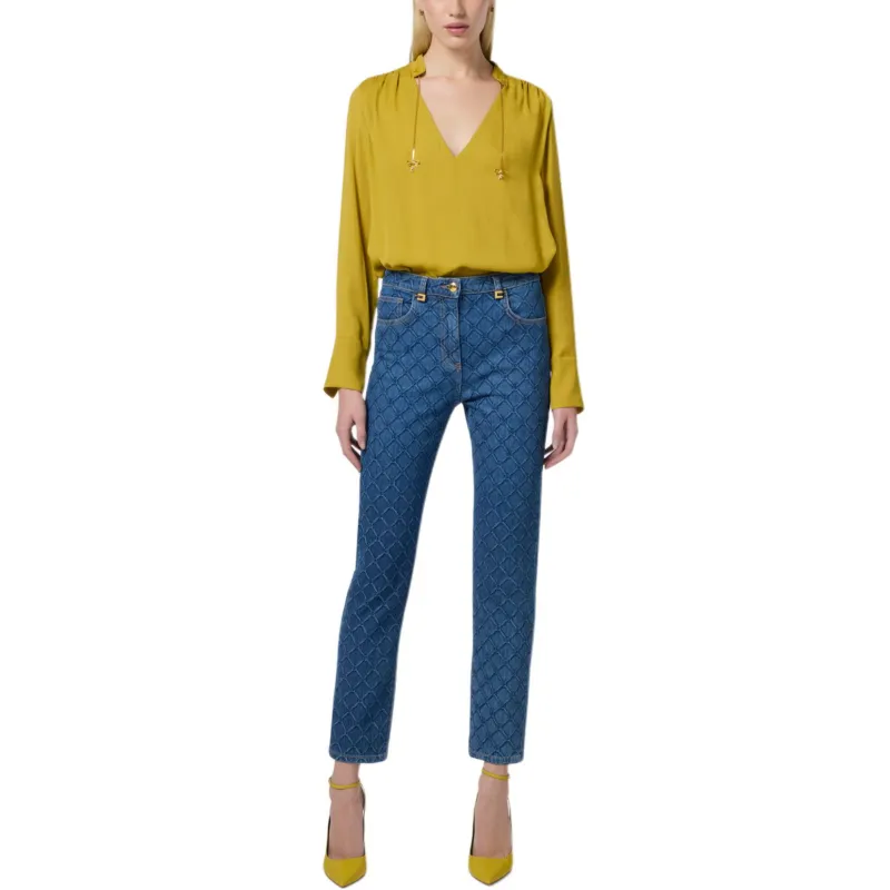 Elisabetta Franchi V Neck Ruched Blouse-3