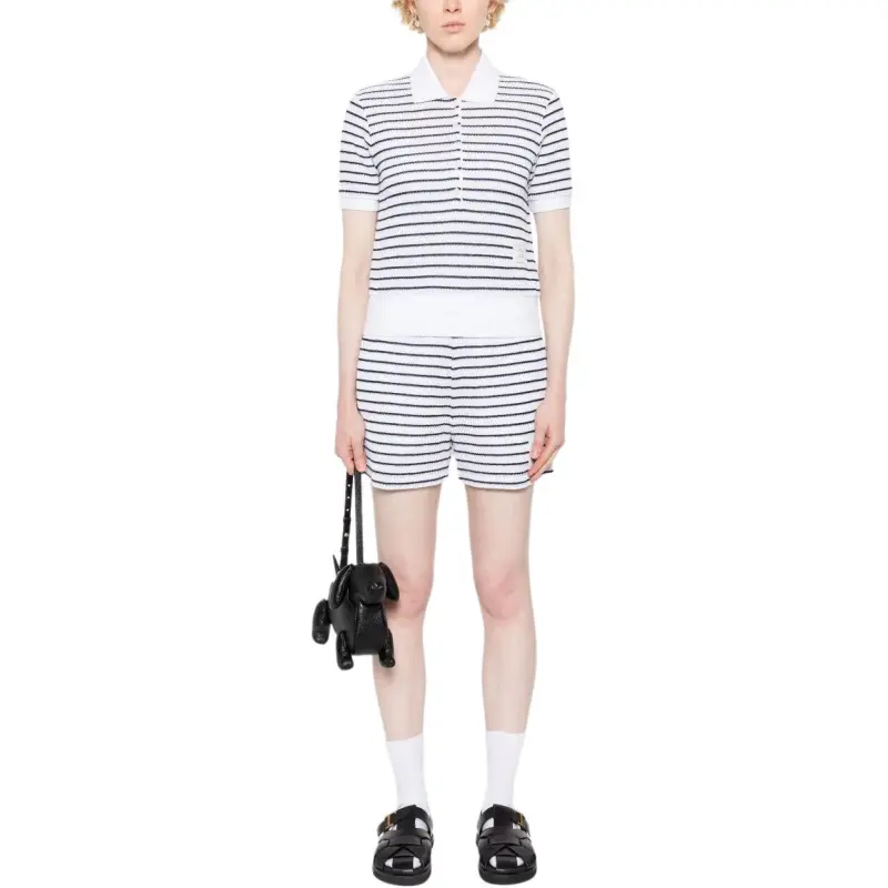 THOM BROWNE Textured Striped Polo Shirt-3
