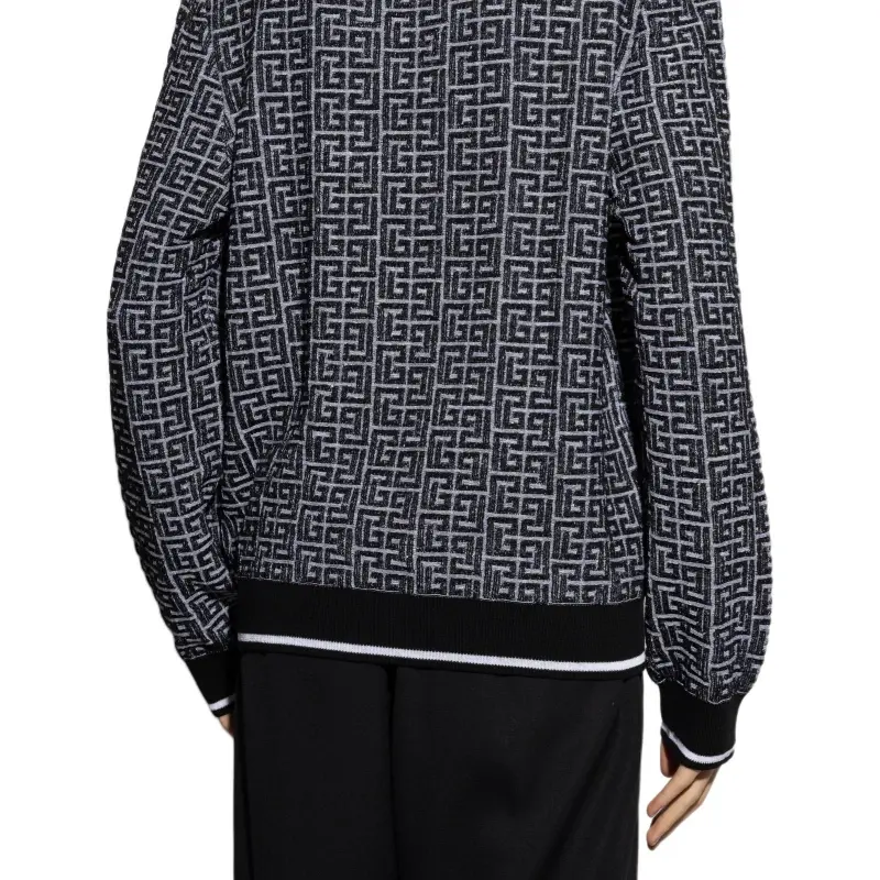 BALMAIN Monogrammed Jacquard Knit Sweater-4