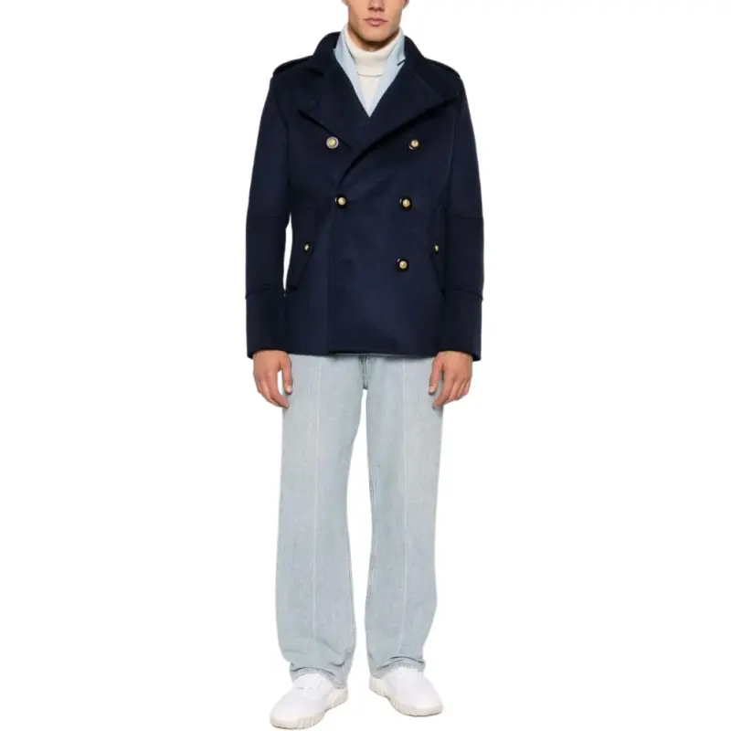 BALMAIN Double Breasted High-Neck Coat-2