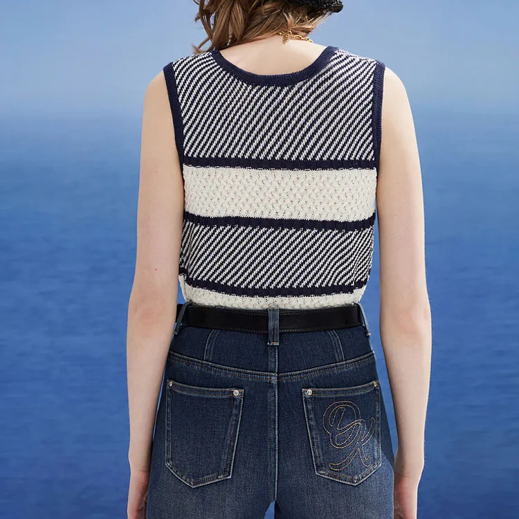 DKNY SS24 Tank Top Women's Blue Stripes Pattern-3