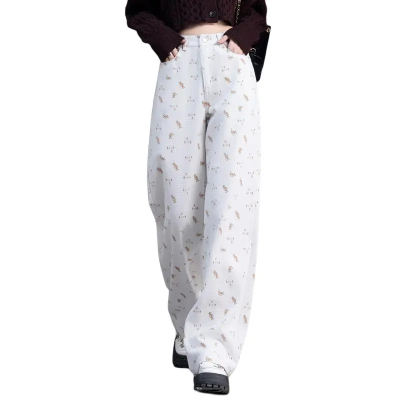 You Cow Me Pants Jeans Women's Beige With Print-6