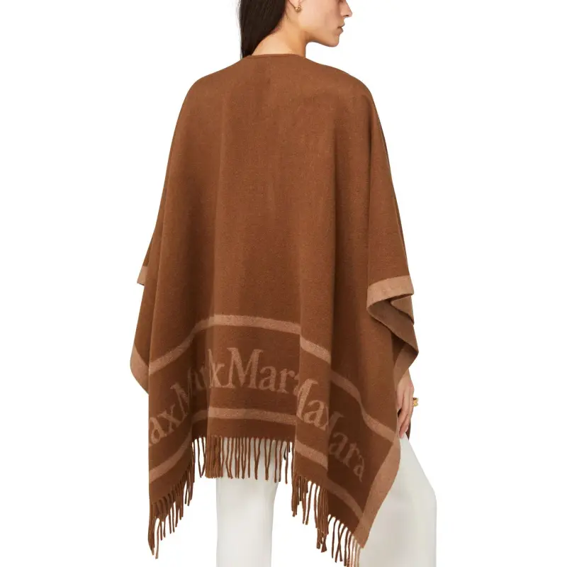 MaxMara Logo Detailed Fringed Cape-7