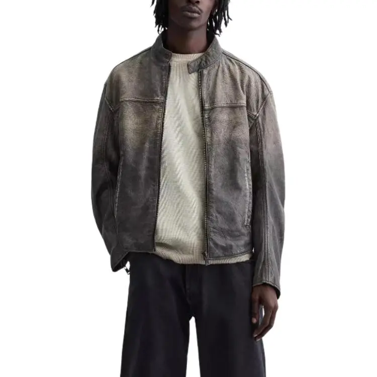 ZARA Leather Jacket Men's Zebra Print Gray-5