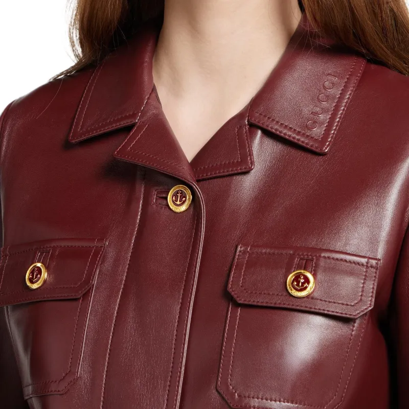 GUCCI Leather Jacket Women's Red-6