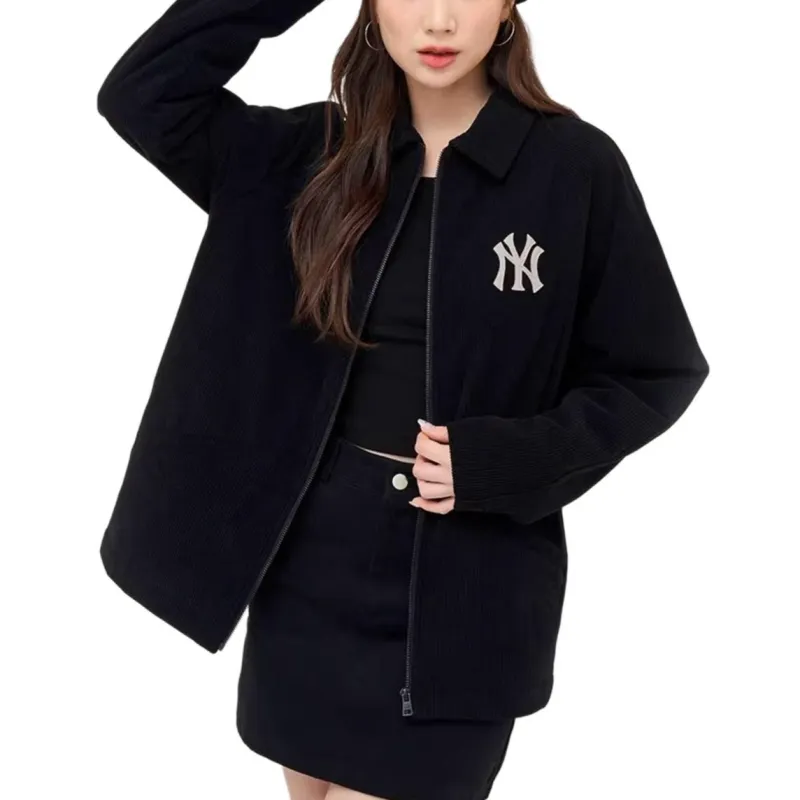 MLB Varsity New York Yankees Woven Shirts Velvet feel Coat Unisex Black-2