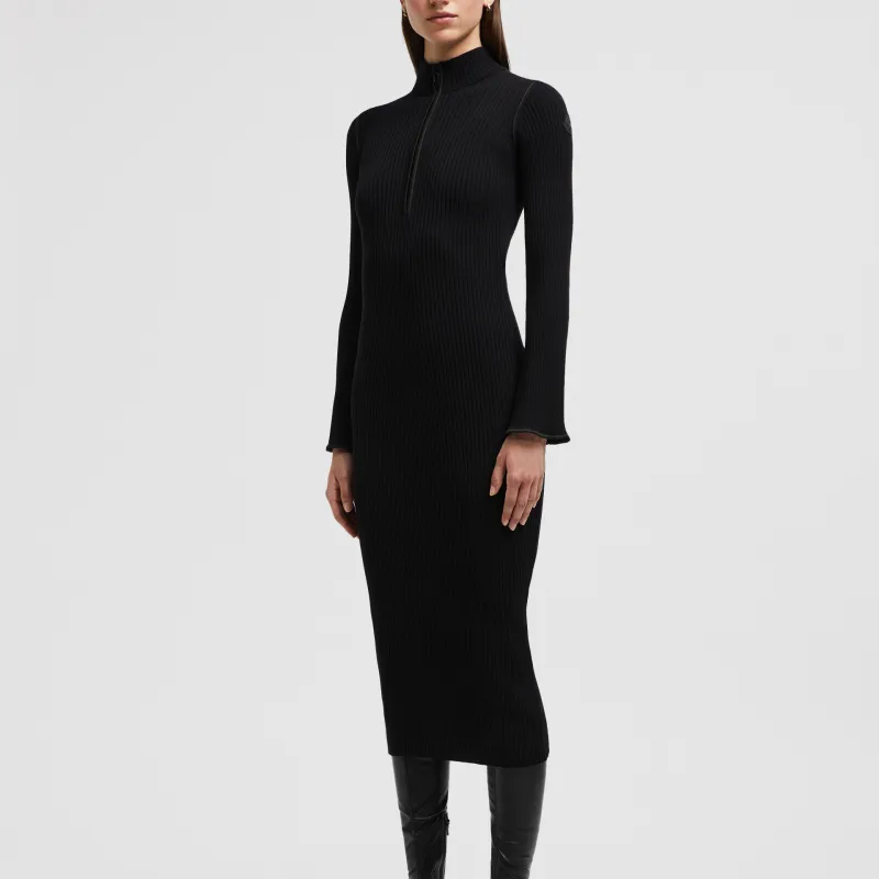 Moncler Half Zip Ribbed Knit Midi Dress-3
