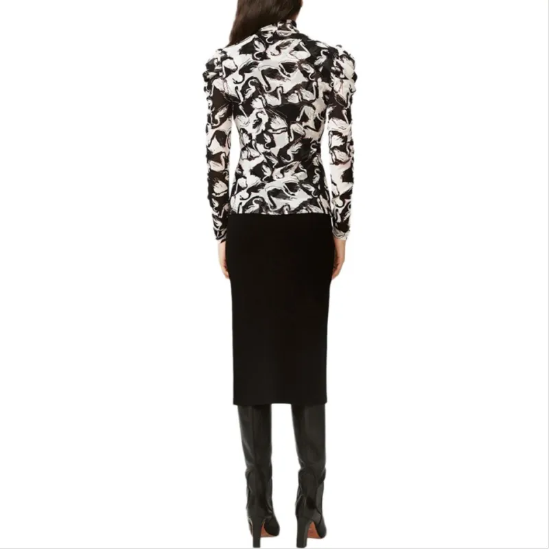 Diane Von Furstenberg Puff Sleeve T-Shirt Women's Black White-2