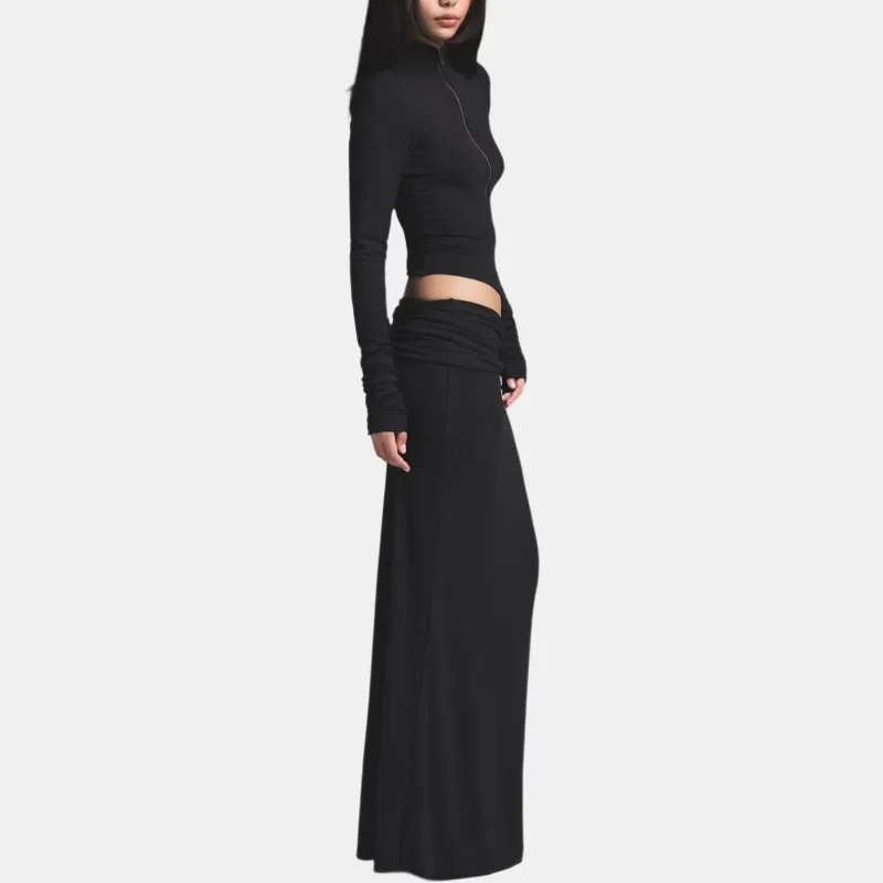 SKIMS SS25 SKIMS CLOUD Collection FOLDOVER SKIRT Casual Long Skirt Women's ONYX/Onyx-2