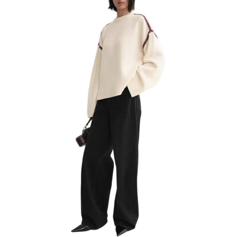 TOTEME Sweaters Women's White/Bordeaux Burgundy-1