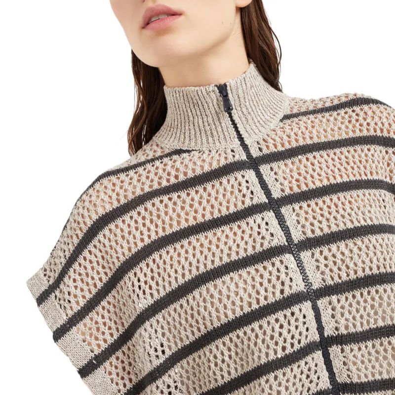 Brunello Cucinelli Striped Zipped Knitted Cardigan-5