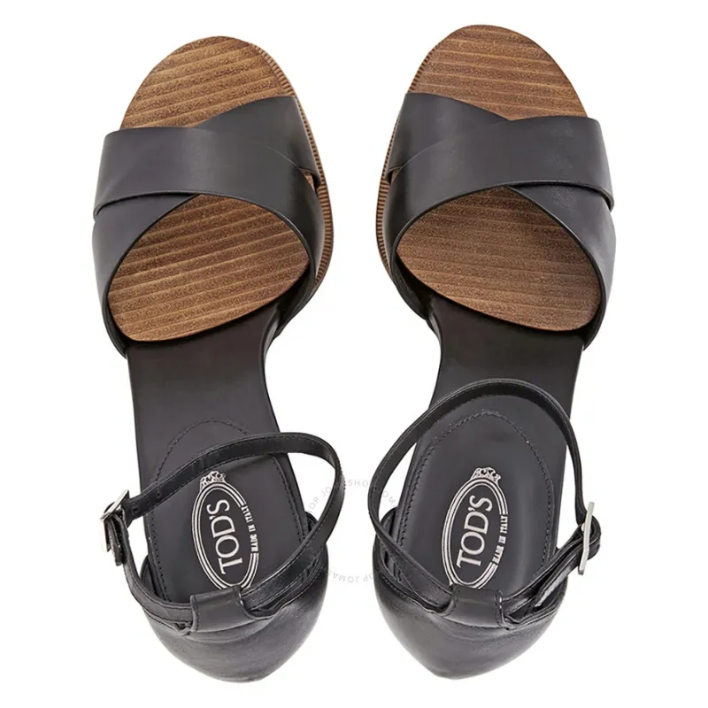 TOD'S Sand.Gomma T100 18A Face Incrocio Strap Sandals 11cm Women's Black-2
