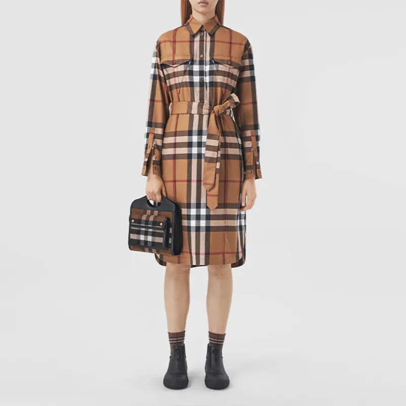 Burberry Long-Sleeved Dresses Women's Brown-1