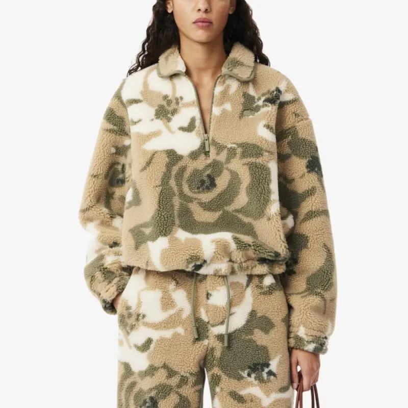 LACOSTE Velvet feel Coat Women's Khaki-1