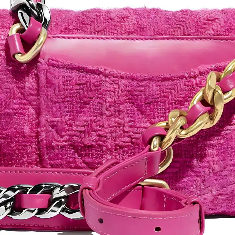 CHANEL 19Bag Twill Soft Woolen Wool Crossbody Handbag, Shoulder Bag, Fanny Pack Women's Pink-4