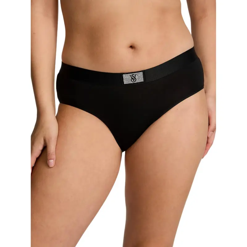 Victoria's Secret 24 Big Show Collection Logo Cotton Hip Hugger Panty/Black Underpants Women's Black-1