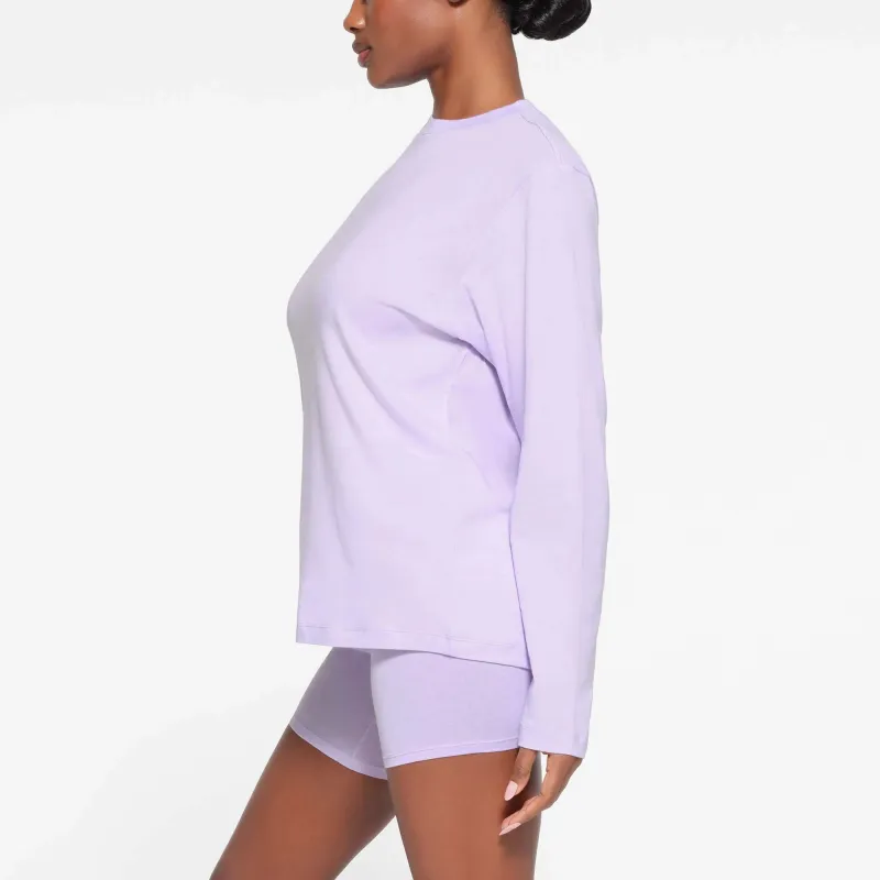 SKIMS Drop Shoulder Sleeve T-Shirt Women's LILY/White Lily-3
