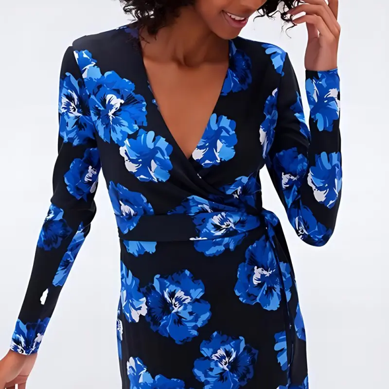 DVF Diane Von Furstenberg FW23 Long-Sleeved Dresses Women's Blue-4