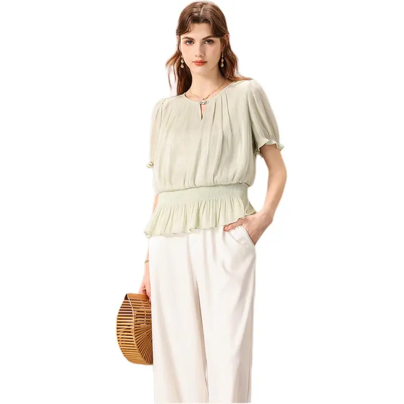 FENHONGMALI Shirt Women's Light Green-3
