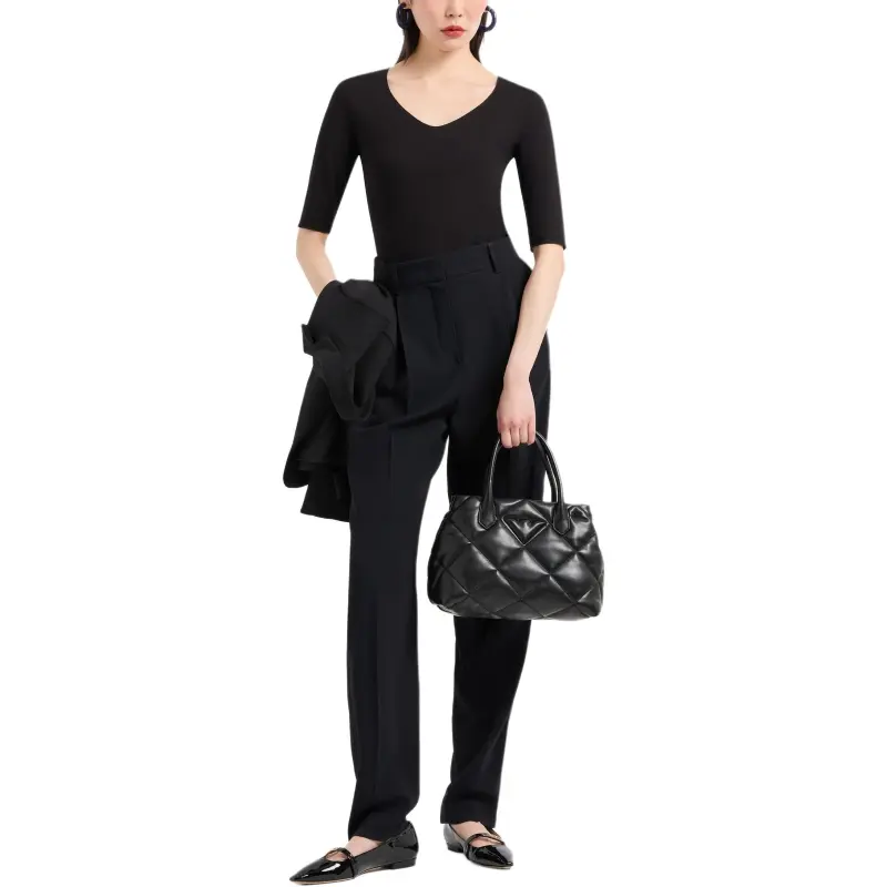 EMPORIO ARMANI Viscose Stretch Jersey V neck Jumper With Three quarter Length Sleeves-1