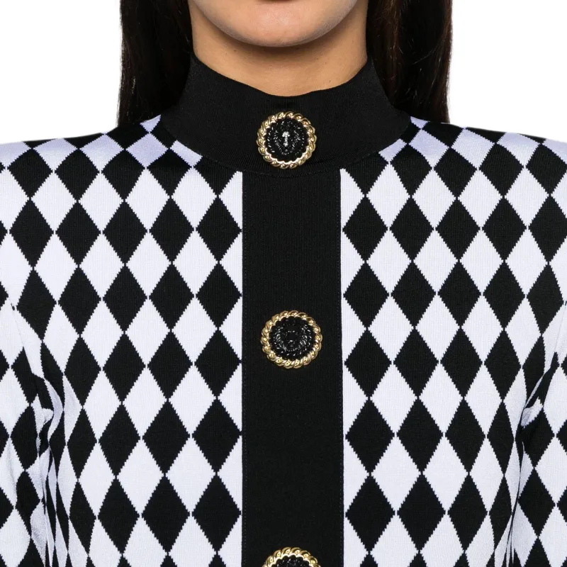 BALMAIN Long-Sleeved Dresses Women's Black White-4