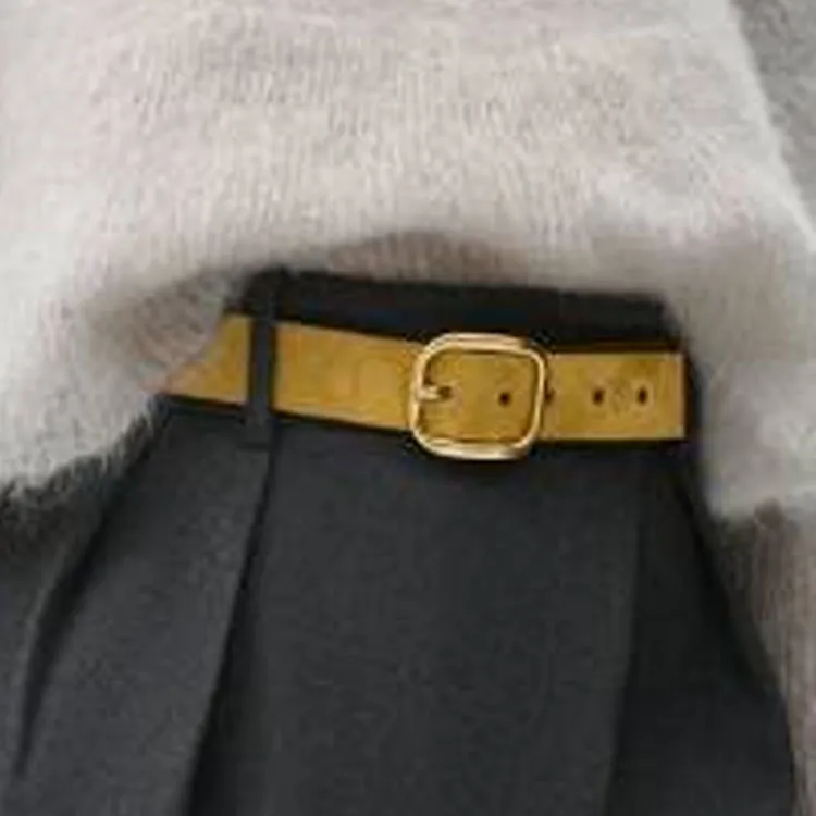 LOEWE Suede Leather Belts Women's Rusty Gold Width 3.5CM-1