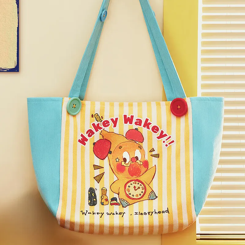 POP MART Polyester With Cotton Tote Bag, Shopping Bag, Handbag Women's Blue & Yellow-1