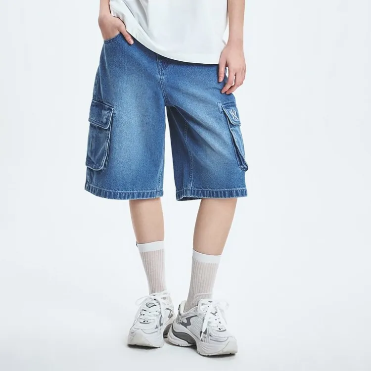 MLB Denim Collection New York Yankees Basic Cargo Denim Shorts Women's Indigo-2