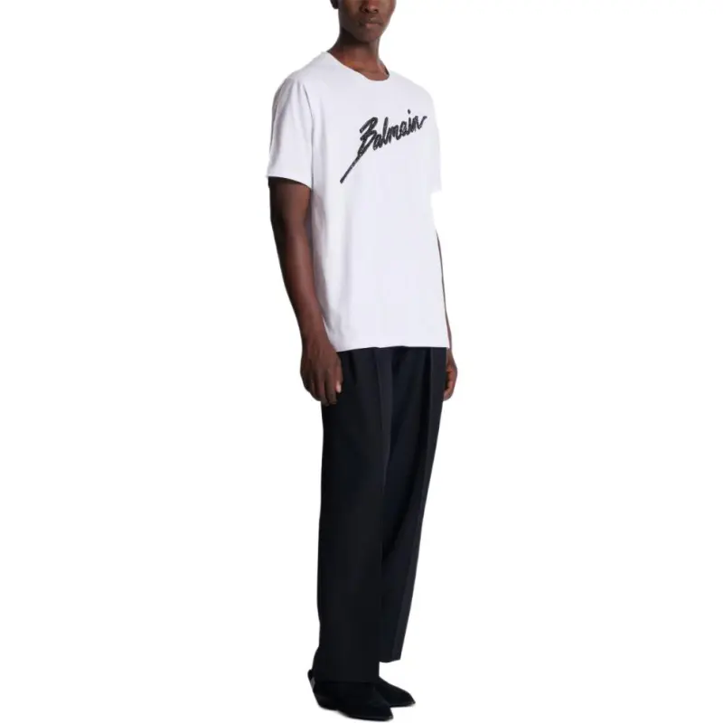 BALMAIN Logo Embellished Crewneck T Shirt-3