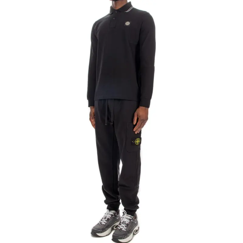STONE ISLAND Compass Patch Long Sleeved Polo Shirt-2