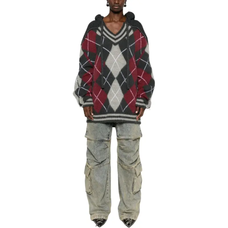 Y/Project Argyle-Knit Hooded Jumper-2