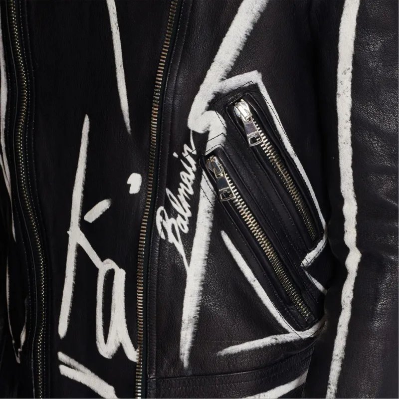 BALMAIN FW24 Leather Jacket Men's Black White-6