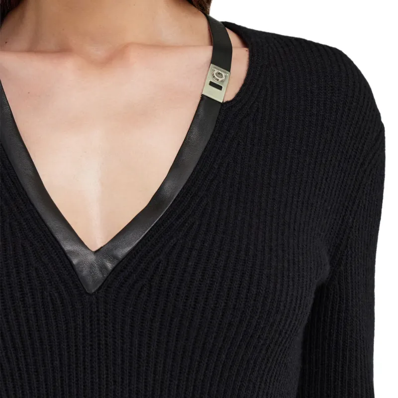 Ferragamo Leather Trim Knitted Dress-3