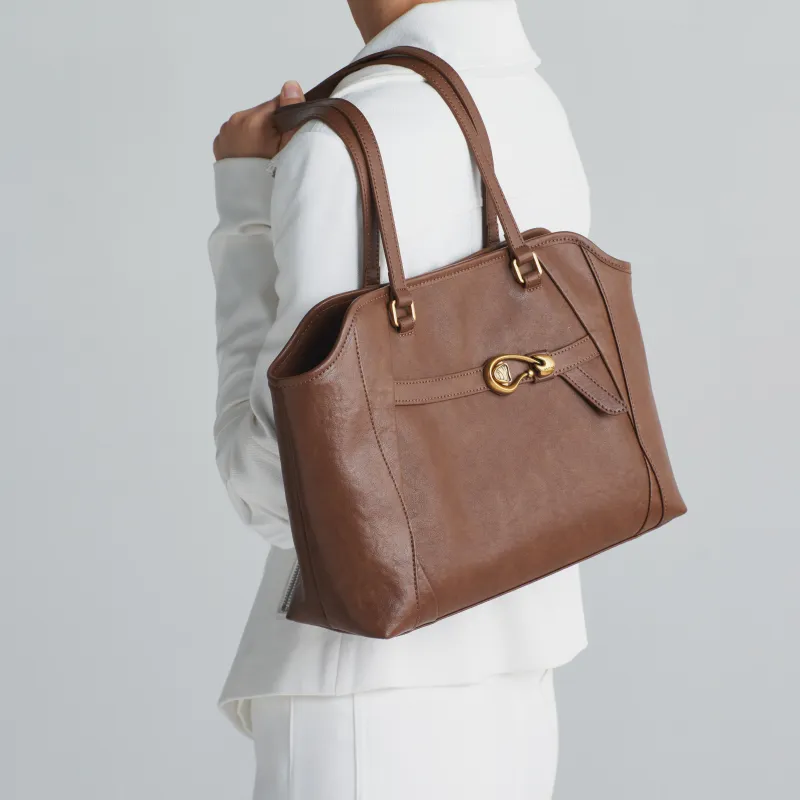 Simedin Cowhide Split Leather Tote Shoulder Bag Large Size Women's Coffee/Deep Black-5