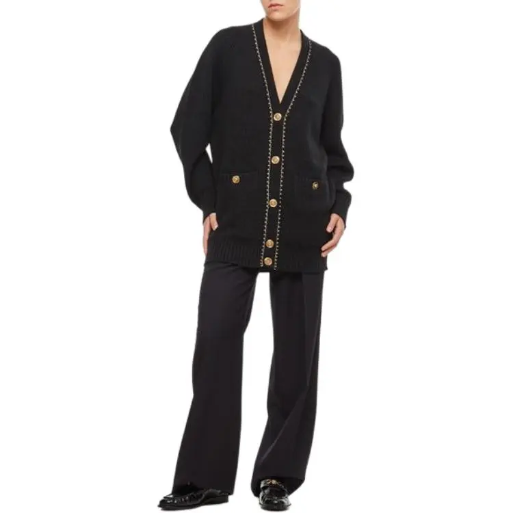 VERSACE Medusa Button Wool Knit Cardigan 'Black'-3