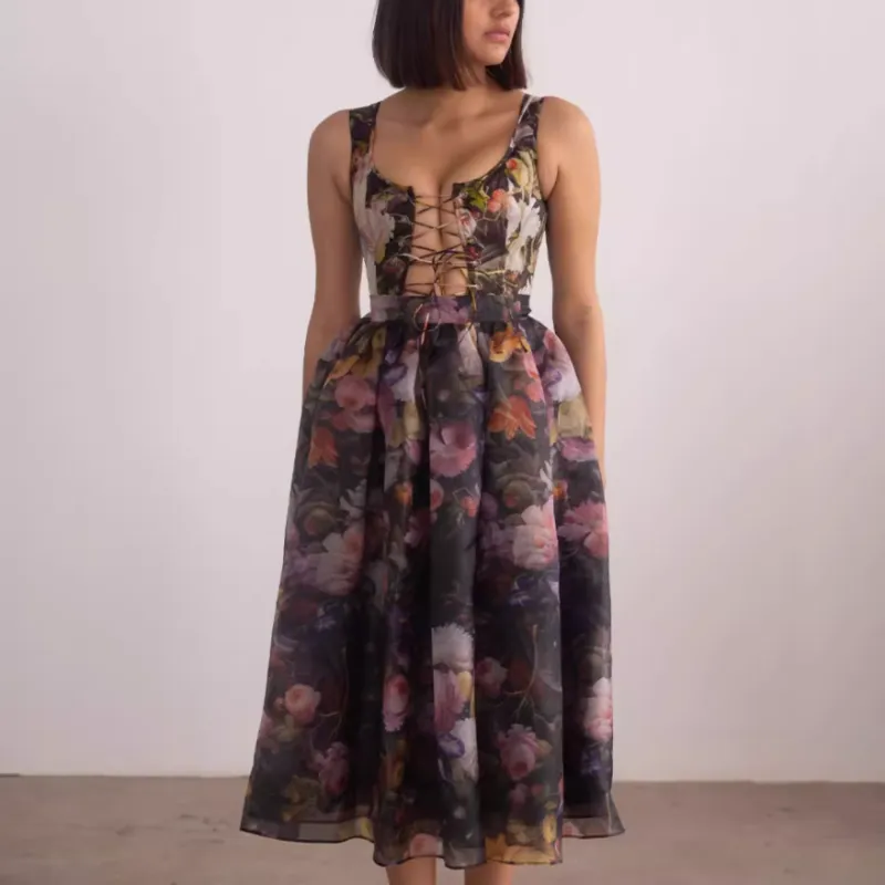 Selkie Strapless Tops Women's Black Sole With Floral Print-4