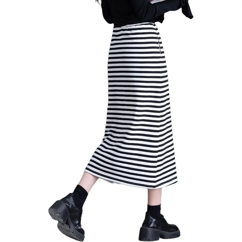 You Cow Me Pants Casual Long Skirts Women's Black White Stripes-6