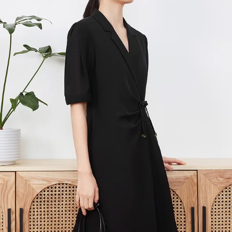 JZ Juzui Short Sleeved Dresses Women's Plain Black-2