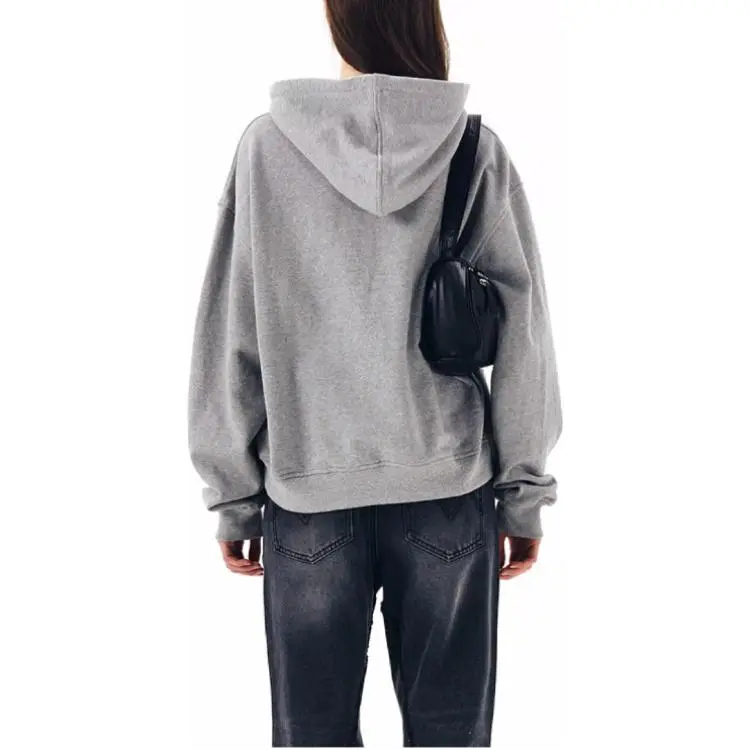 MATIN KIM Cutted Logo Hoody In Grey Sweatshirt Unisex Gray-4